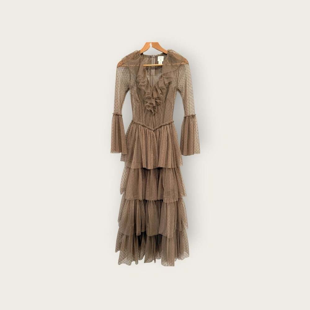 Limited Edition Sandra Mansour x H&M Brown Polka Dot Ruffle Tulle Dress XS